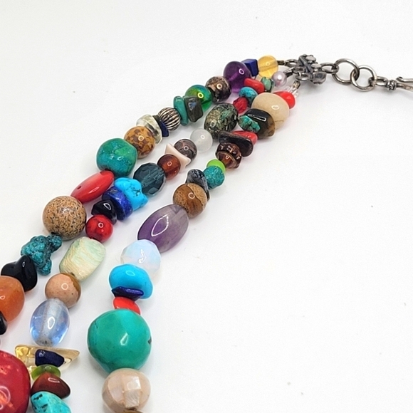 Vintage Southwestern Colorful Multi Gemstone Double or Triple Wear Necklace - Picture 3 of 11